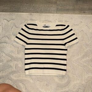 Zara Cream and navy Striped Tee